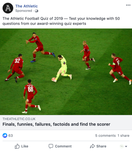 Screenshot of The Athletic's advertisement of Facebook