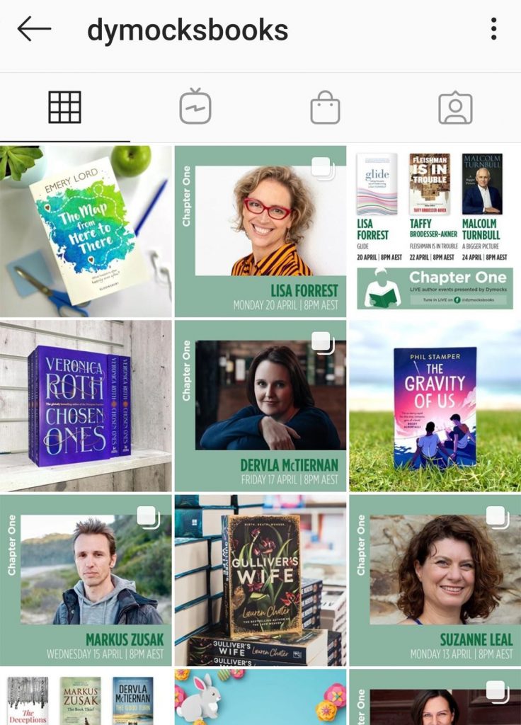 A screenshot of Dymocks sharing their live author events on Instagram.